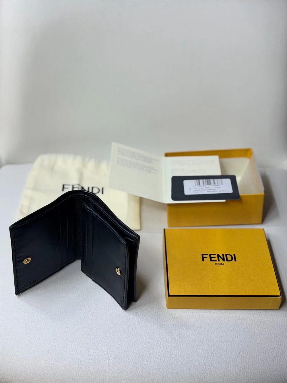 Discontinued Fendi Black & White FF Monogram Logo Leather Bifold Wallet Trendy